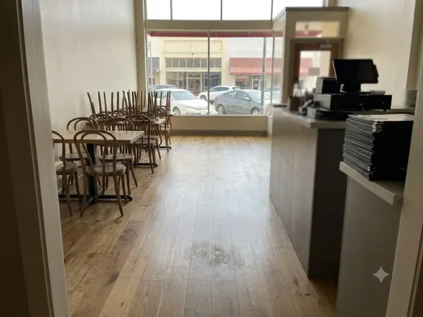 Commercial wood flooring installed in a Bakersfield restaurant dining room