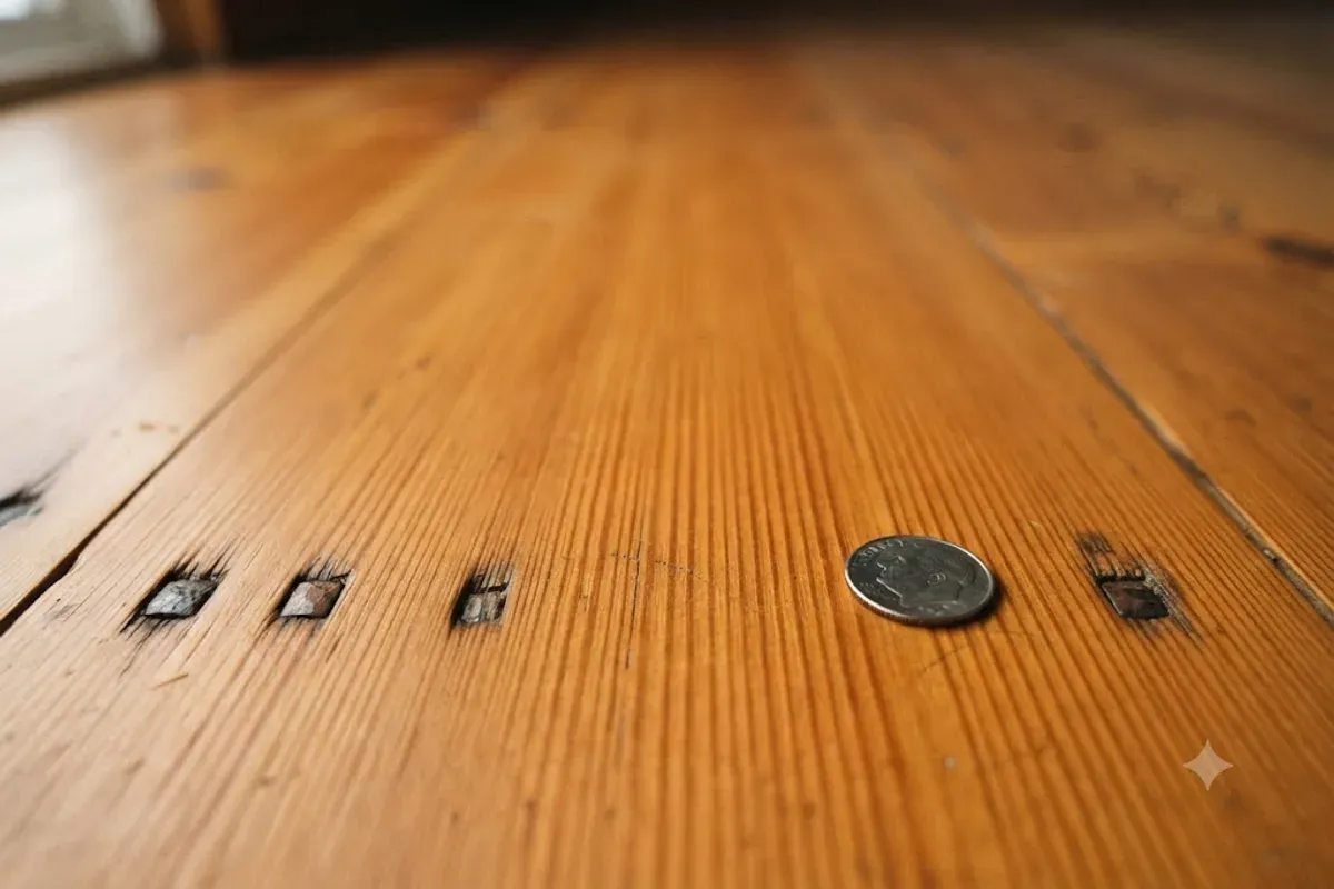 Old-growth vertical grain Douglas fir floorboard detail in Bakersfield, CA