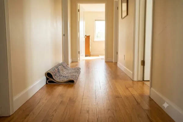 Restored hardwood floor with an invisible patch in a Bakersfield, CA hallway