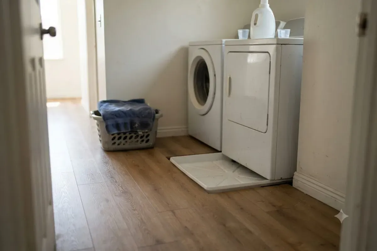 Waterproof vinyl plank flooring in a Bakersfield, CA laundry room