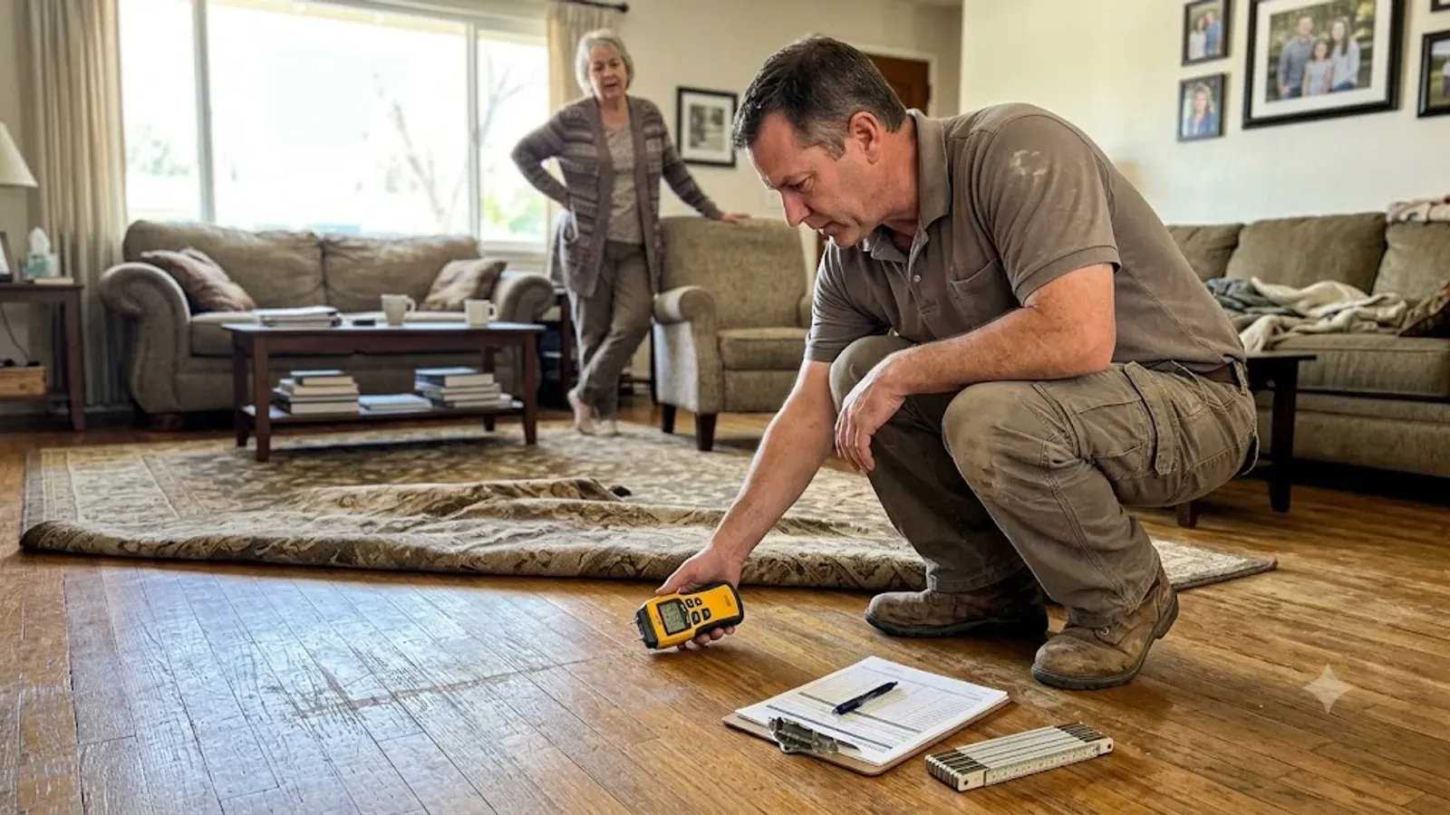 Wood flooring estimate consultation in a Bakersfield, CA home