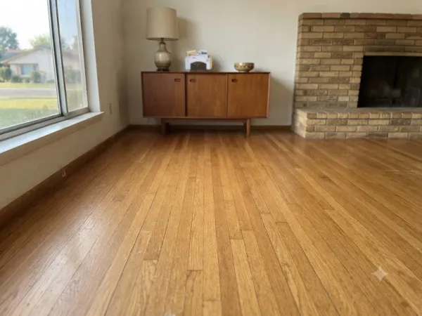Refinished oak strip floor in a Campus Park ranch home, Bakersfield CA